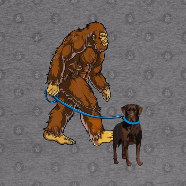 Funny Bigfoot Sasquatch Walking chocolate lab by JameMalbie